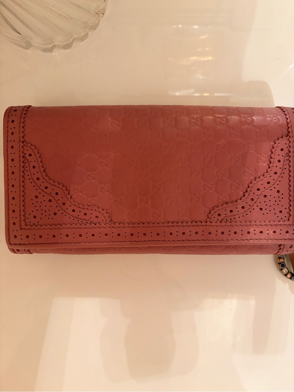 Gucci Rose Pink Embossed Leather Long Wallet